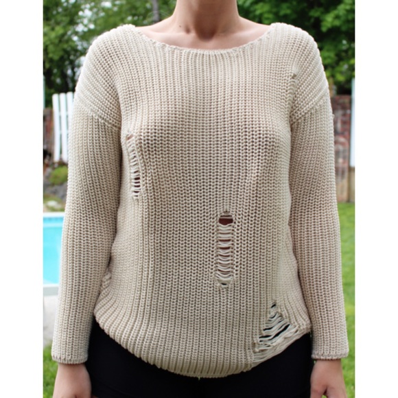 Sweaters - Distressed Cream Sweater